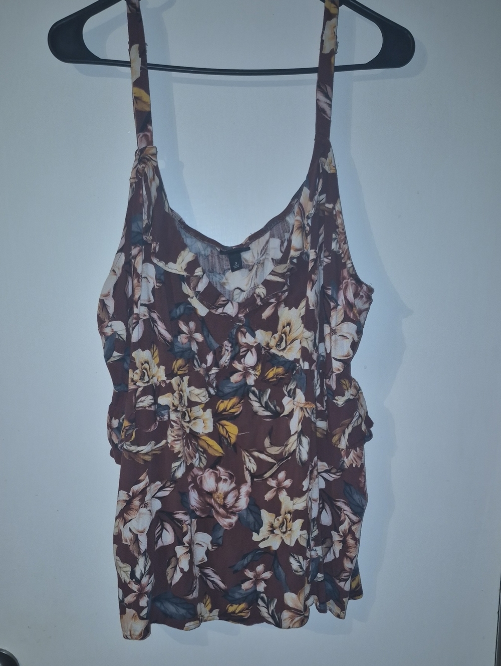 Floral Brown Spaghetti Strap Women's Top